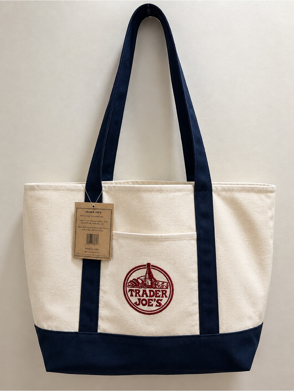 Cream & Navy Canvas Tote Bag